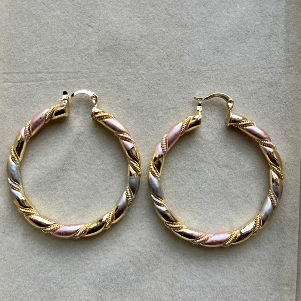 14k Gold Plated Hoop Earrings - Picture 2 of 4